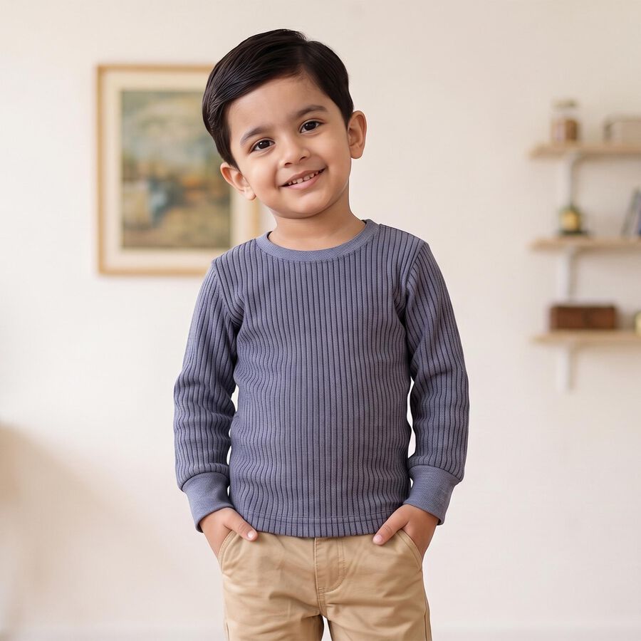 Boys' Blue Long Sleeve Thermal, मध्यम नीला, large
