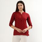 Women's Maroon Round Neck Printed Kurti, मरून, small