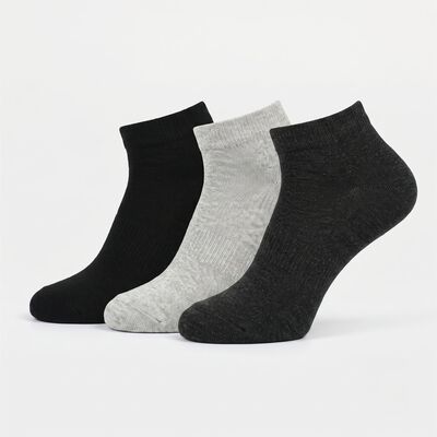 Men Ankle Length Regular Fit Pack of 3 Socks ( Black, Grey, Charcoal )