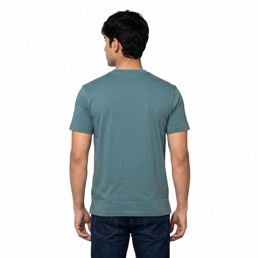 Men's Blue Cotton Round Neck Regular T-Shirt, Mid Blue, large