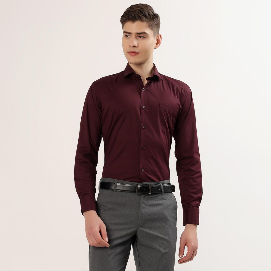 Men's Wine Spread Collar Slim Fit Formal Shirt, Wine, large