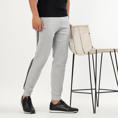 Men's Light Ash Grey Regular Fit Side-Striped Track Pants