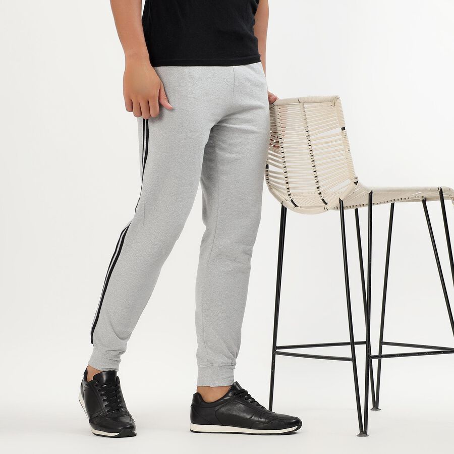 Men's Light Ash Grey Regular Fit Side-Striped Track Pants, Melange Light Grey, large image number null