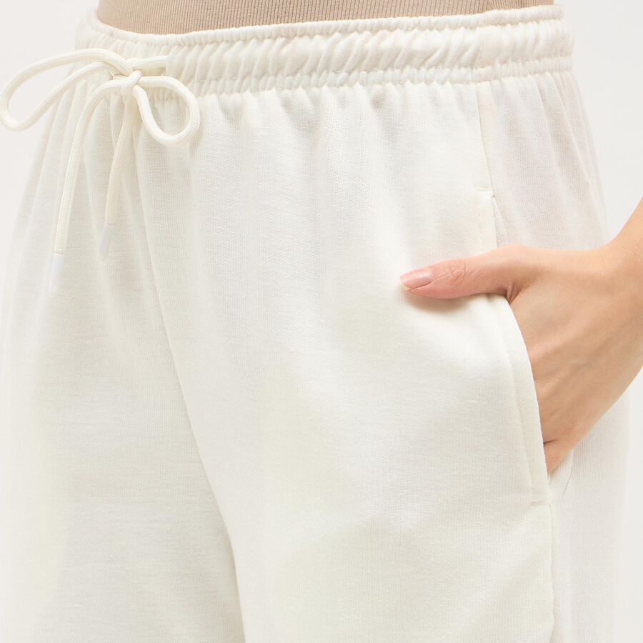 Women's Off-White Tapered Fit Elastic Waist Track Pants, ऑफ व्हाइट, large image number null