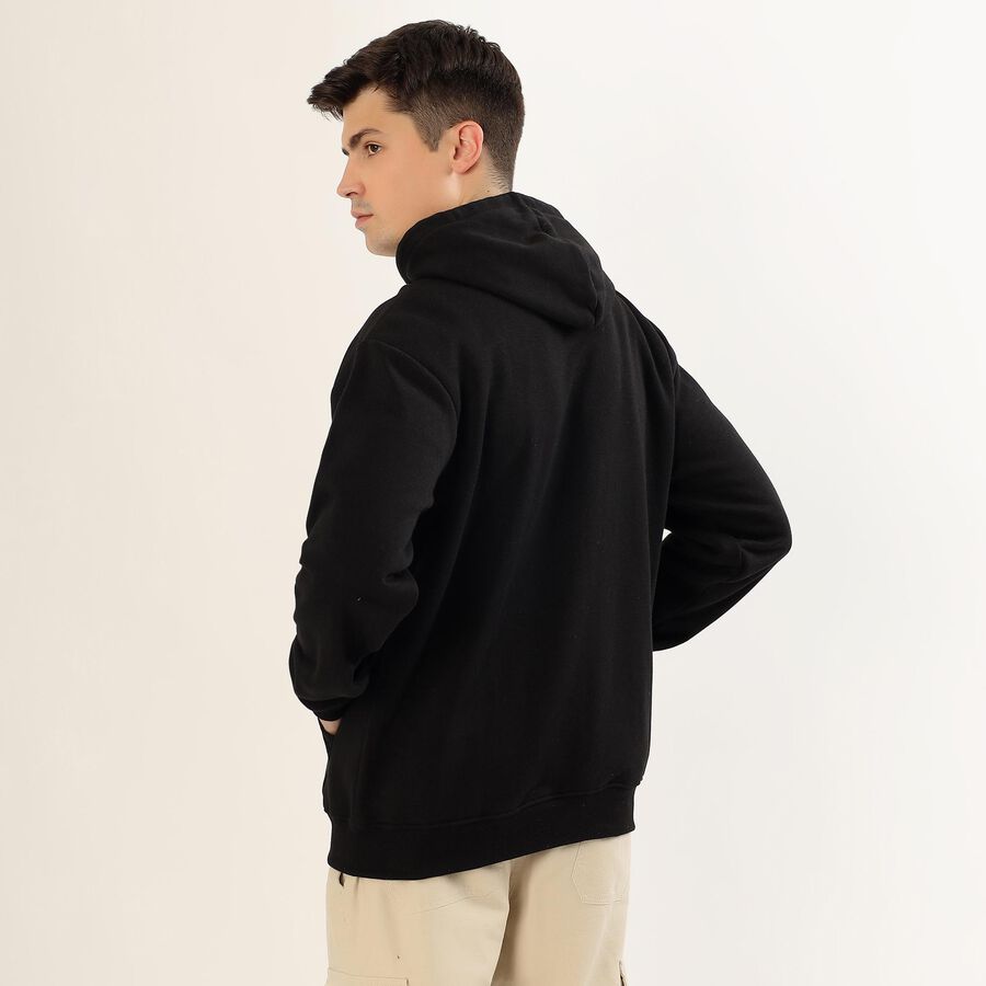 Men's Jet Black Hooded Casual Sweatshirt, Black, large image number null