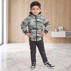 Boys Grey Hooded Bomber Jacket, Charcoal, small