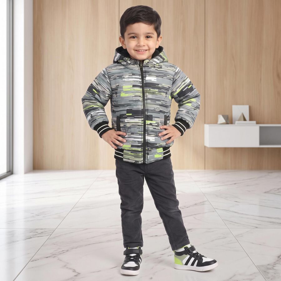 Boys Grey Hooded Bomber Jacket, Charcoal, large