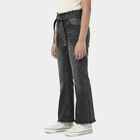 Girls' Black Flared Fit Tie-Up Jeans, Black, small