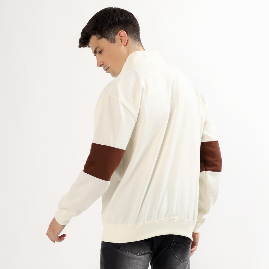Men's Cream and Brown Half Zip Casual Sweatshirt, Brown, large image number null