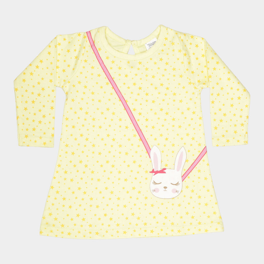 Infants Cotton Printed Frock, Yellow, large image number null