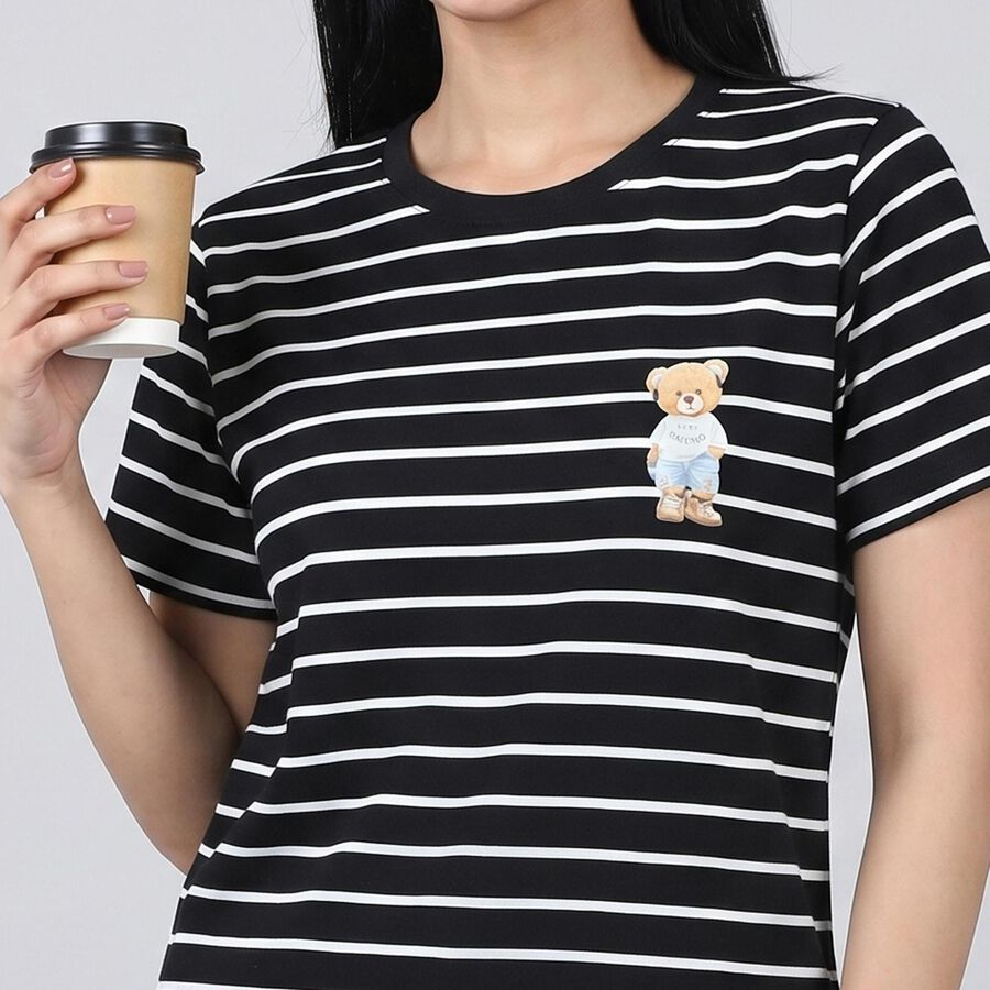 Women's Black Round Neck Regular T-Shirt, Black, large