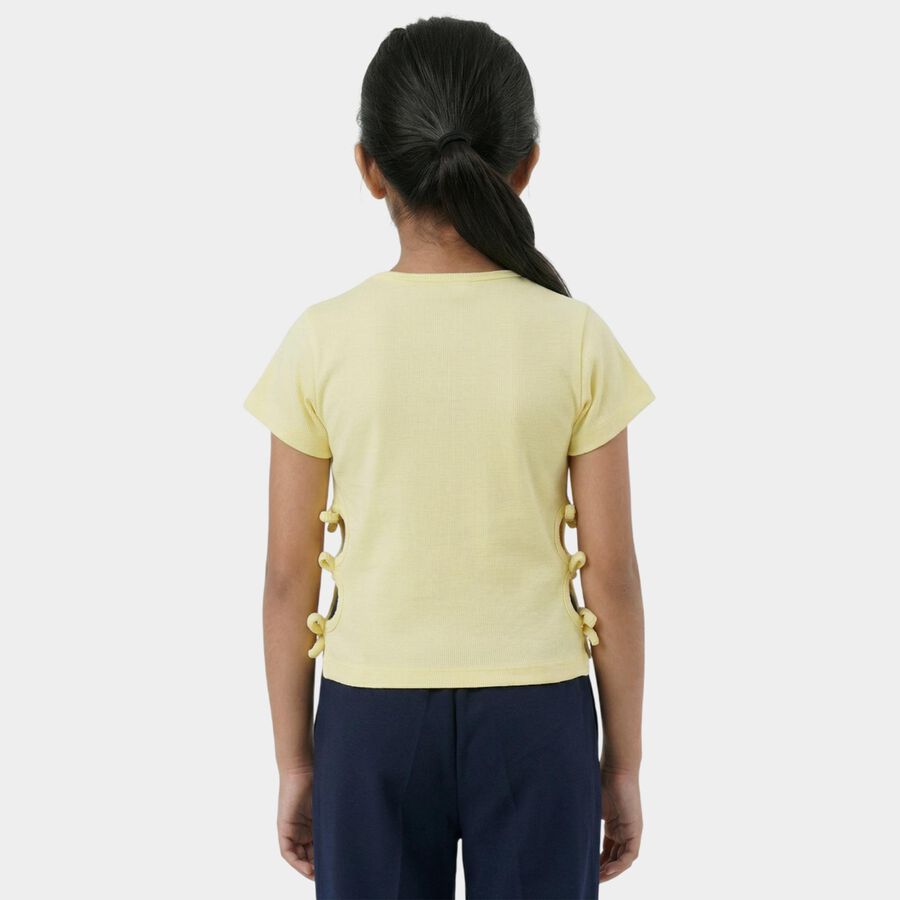 Girls Yellow Cotton Casual T-Shirt, पीला, large