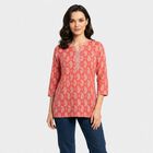 Women's Pink Round Neck Printed Straight Kurti, Pink, small