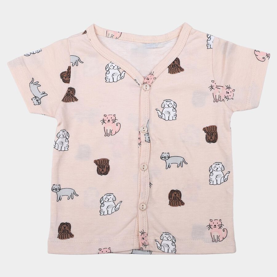 Infants Beige Cotton V-Neck Regular T-Shirt, गहरा पीला, large