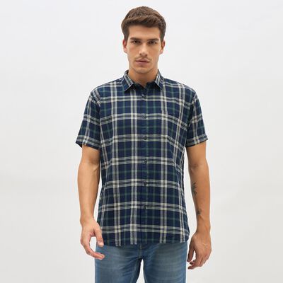 Men's Navy Blue Cotton Classic Casual Shirt