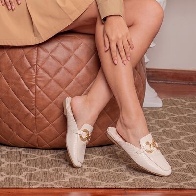 Women's White Slip-On Mule Flats