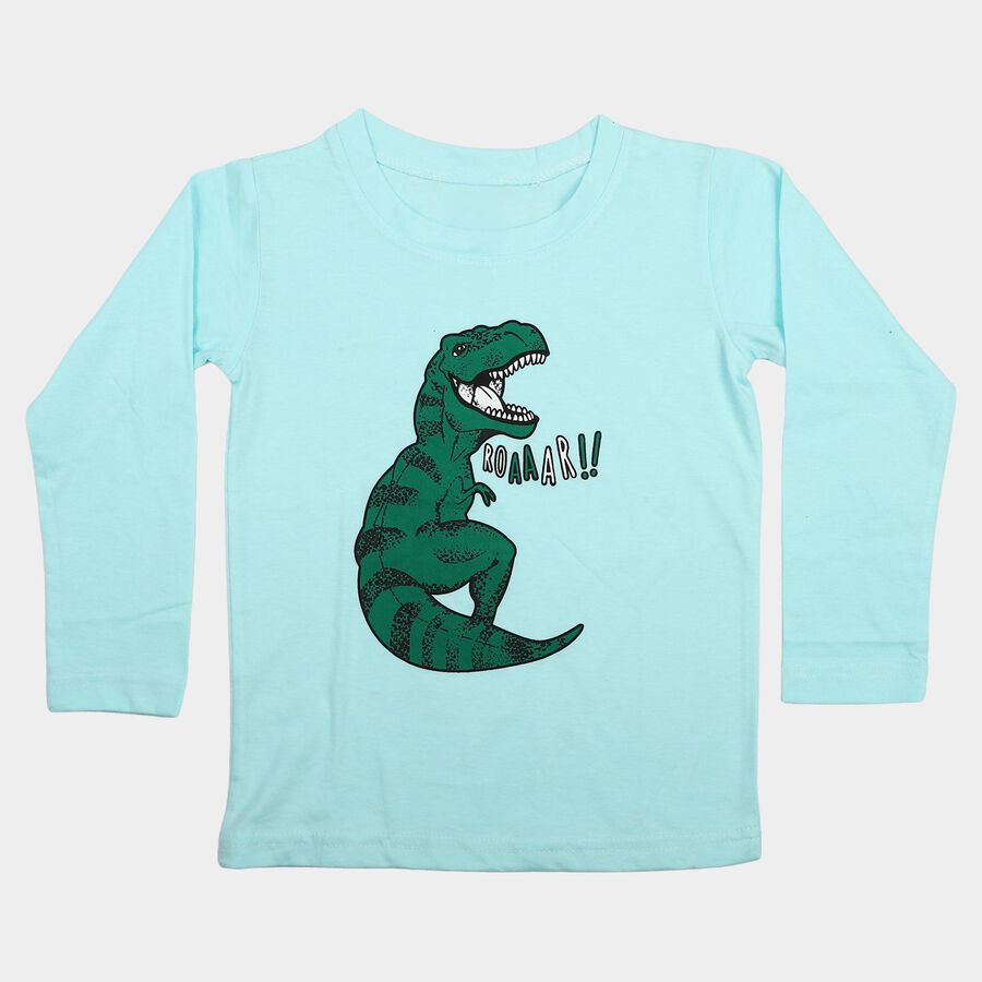 Boys Light Blue Cotton Blend Crew Neck Regular Boys T-Shirt, Light Blue, large