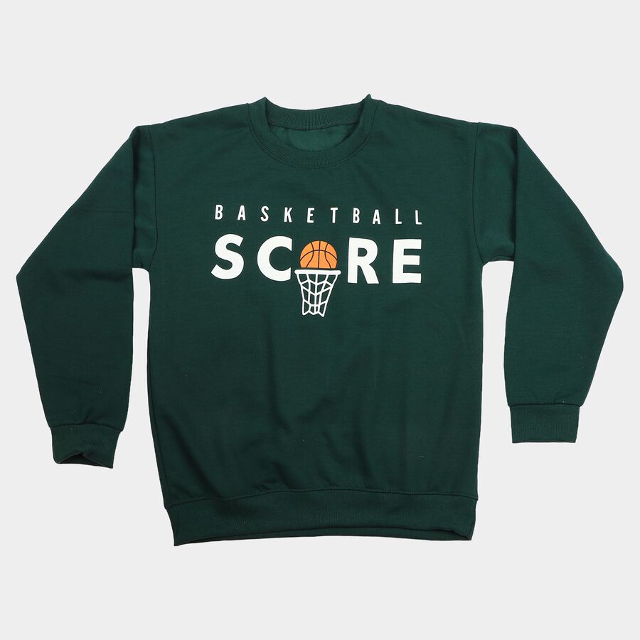 Boys' Green Crew Neck Graphic Print Sweatshirt, Dark Green, large