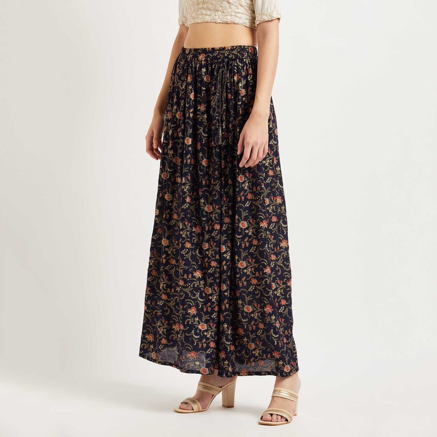 Printed Lehenga Skirt, Navy Blue, large image number null