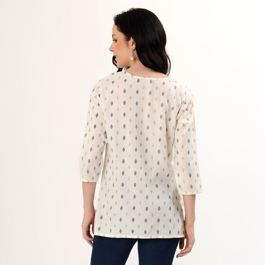 Women's Ivory Round Neck Printed Kurti, Off White, large image number null