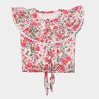 Girls White Round Neck Casual T-Shirt, White, small