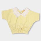 Girls' Bright Yellow Peter Pan Collar Casual T-Shirt, पीला, small image number null