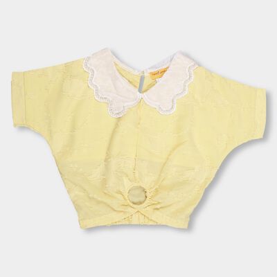 Girls' Bright Yellow Peter Pan Collar Casual T-Shirt