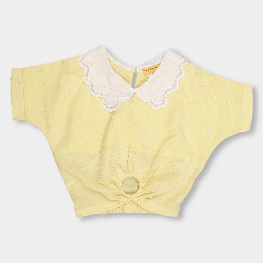 Girls' Bright Yellow Peter Pan Collar Casual T-Shirt, पीला, large image number null