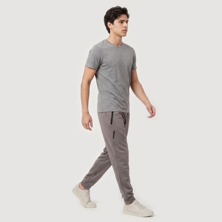 Men's Grey Tapered Fit Zip Pocket Jogger Track Pants, गहरा ग्रे, large