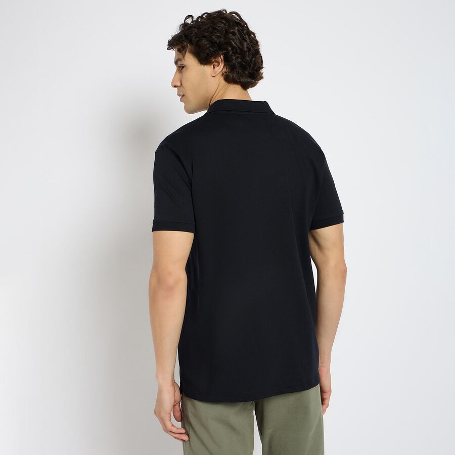 Men's 100% Cotton Collared Half Sleeves T-Shirt , Navy Blue, large