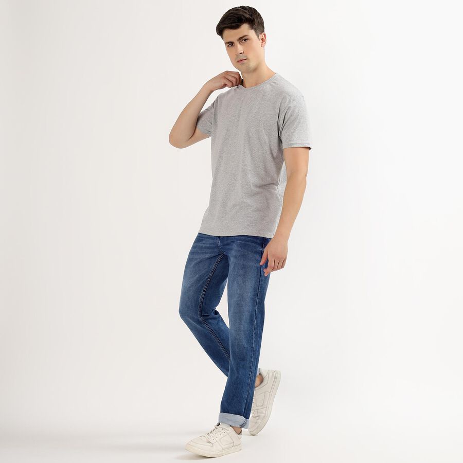 Men's Stonewashed Blue Straight Fit Classic Jeans, मध्यम नीला, large image number null
