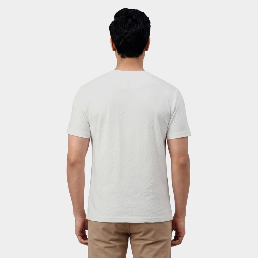 Men's Bright Snow White Round Neck Casual T-Shirt, सफ़ेद, large