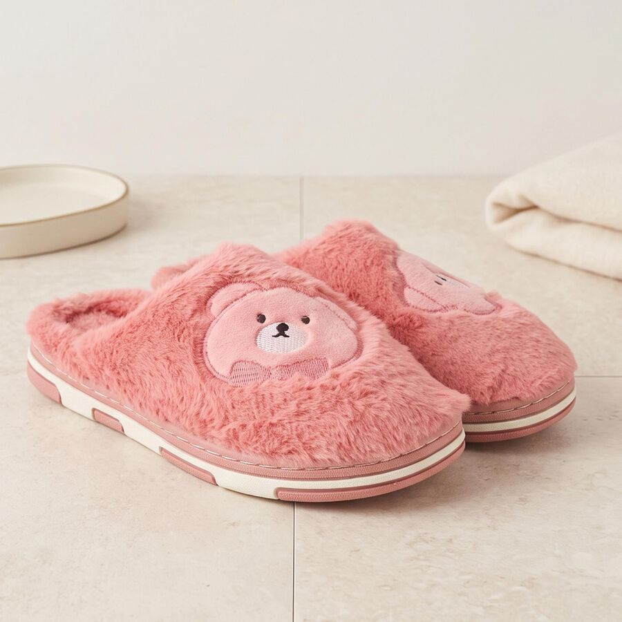 Women's Peach Slip-On Winter Slippers, पीच, large