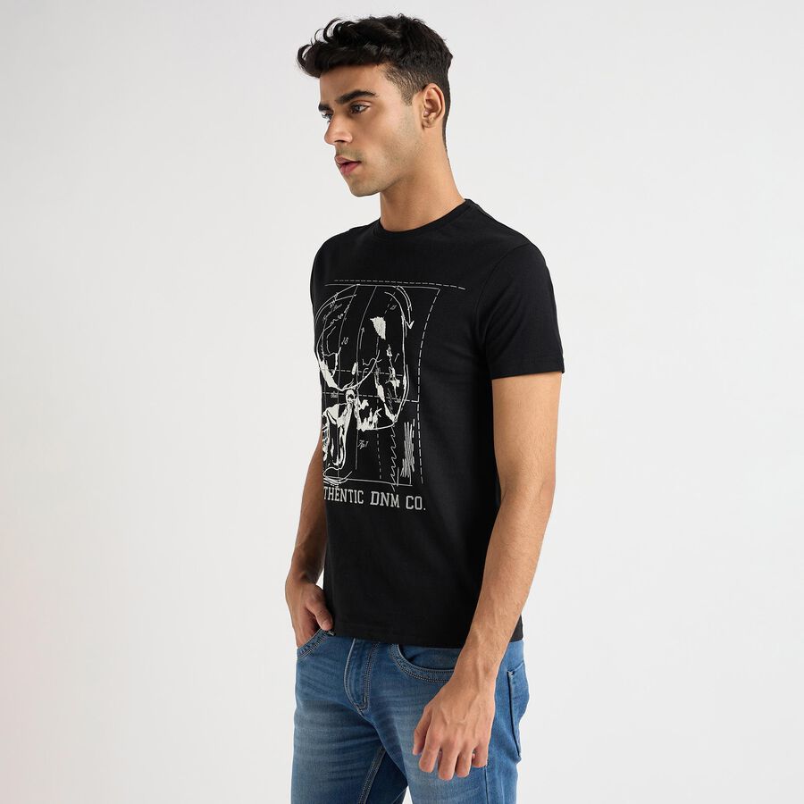 Men's Round Neck Half Sleeves T-Shirt , काला, large image number null
