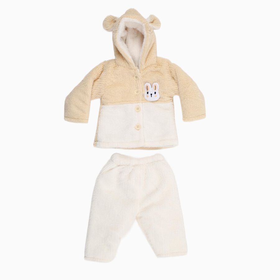 Infants Beige and White Bear Ear Hoodie Hipster Set, गहरा पीला, large image number null