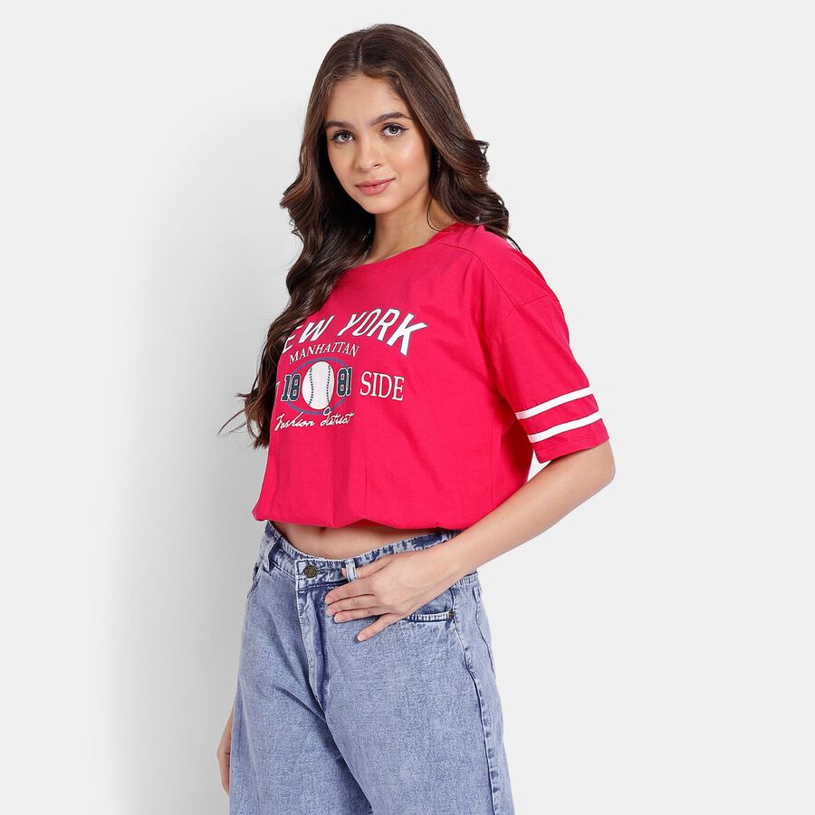 Ladies' 100% Cotton Crop  Top, गुलाबी, large image number null