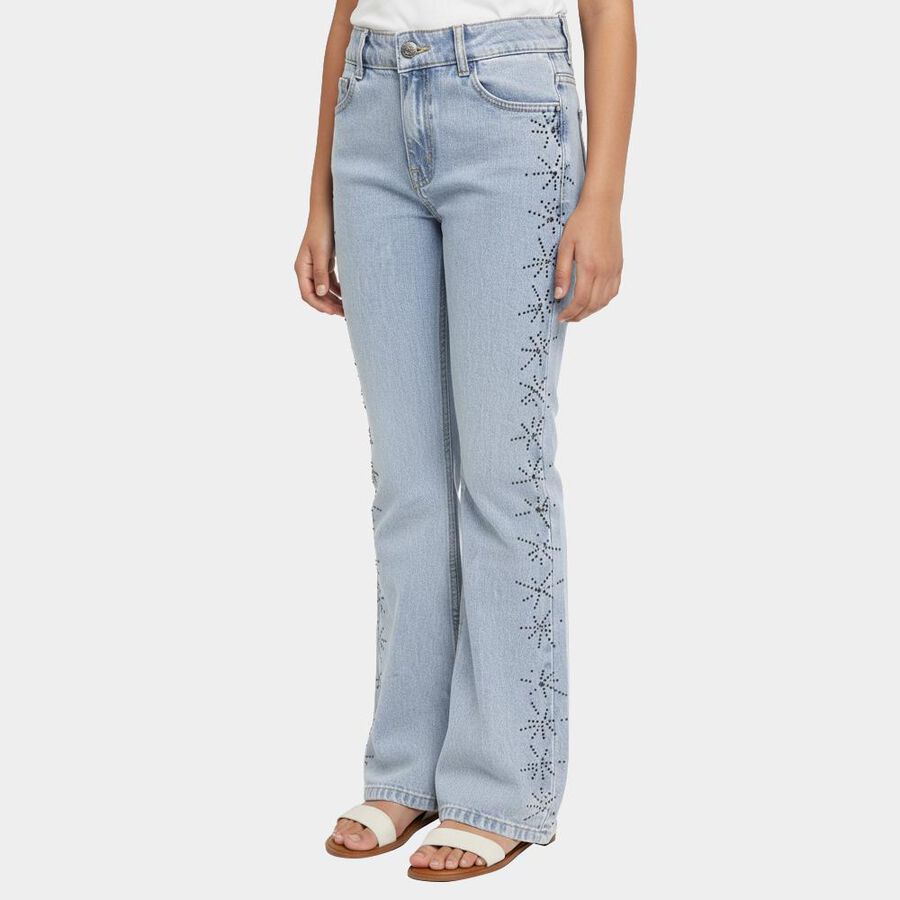 Girls' 100% Cotton Jeans, Light Blue, large image number null