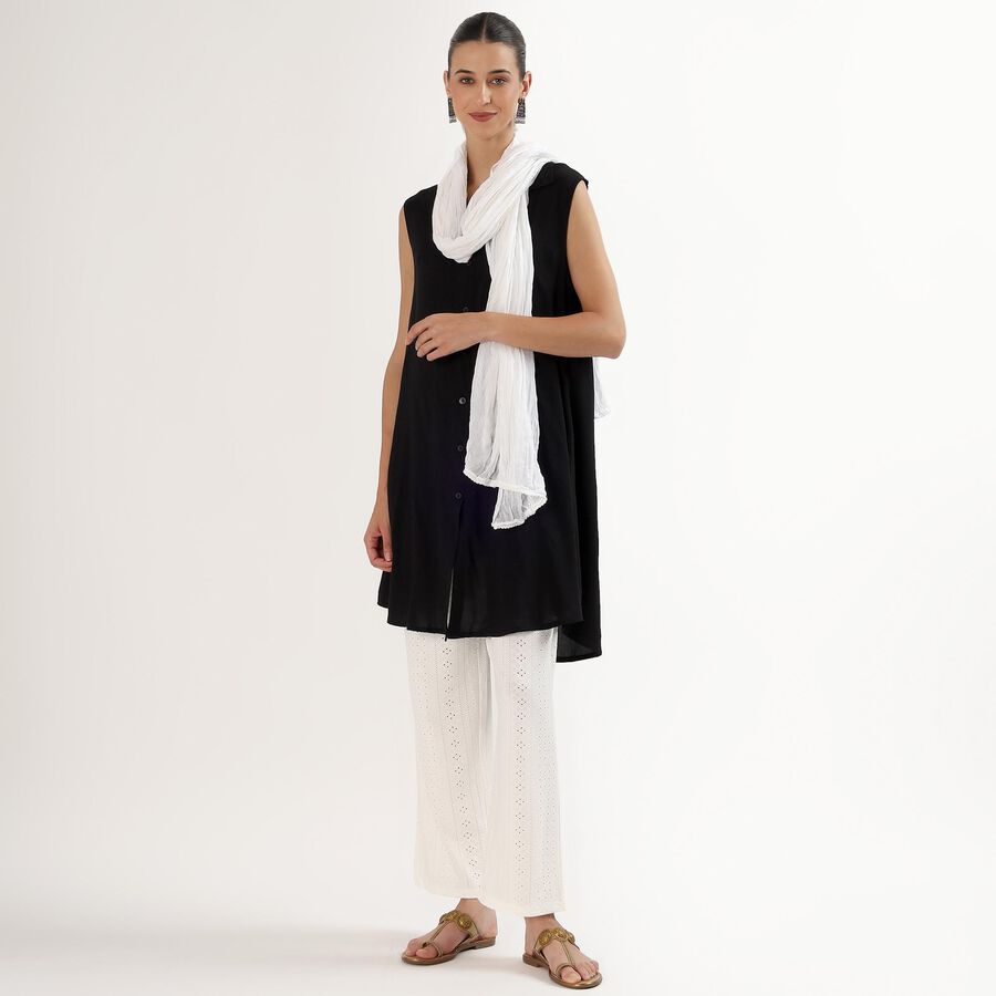 Women's Bright Eggshell White Crinkled Dupatta, सफ़ेद, large