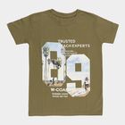 Boys Muted Olive Green Round Neck Casual T-Shirt, Olive, small image number null