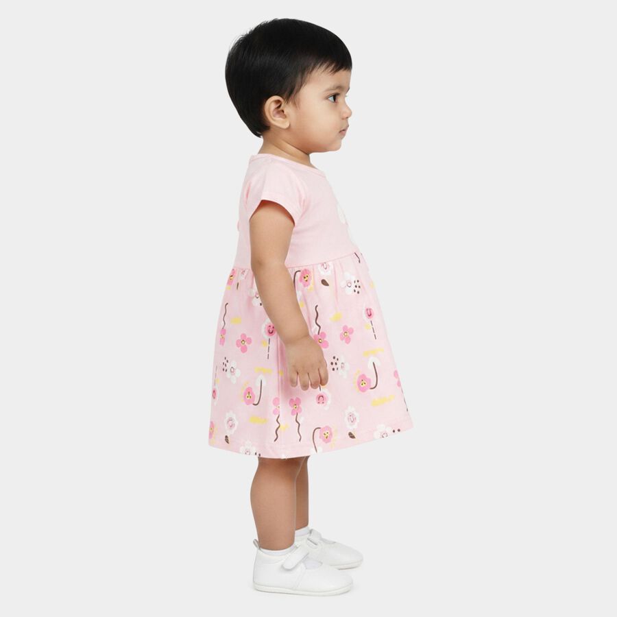 Infants' Pink Floral Printed Fit and Flare Frock, हल्का गुलाबी, large