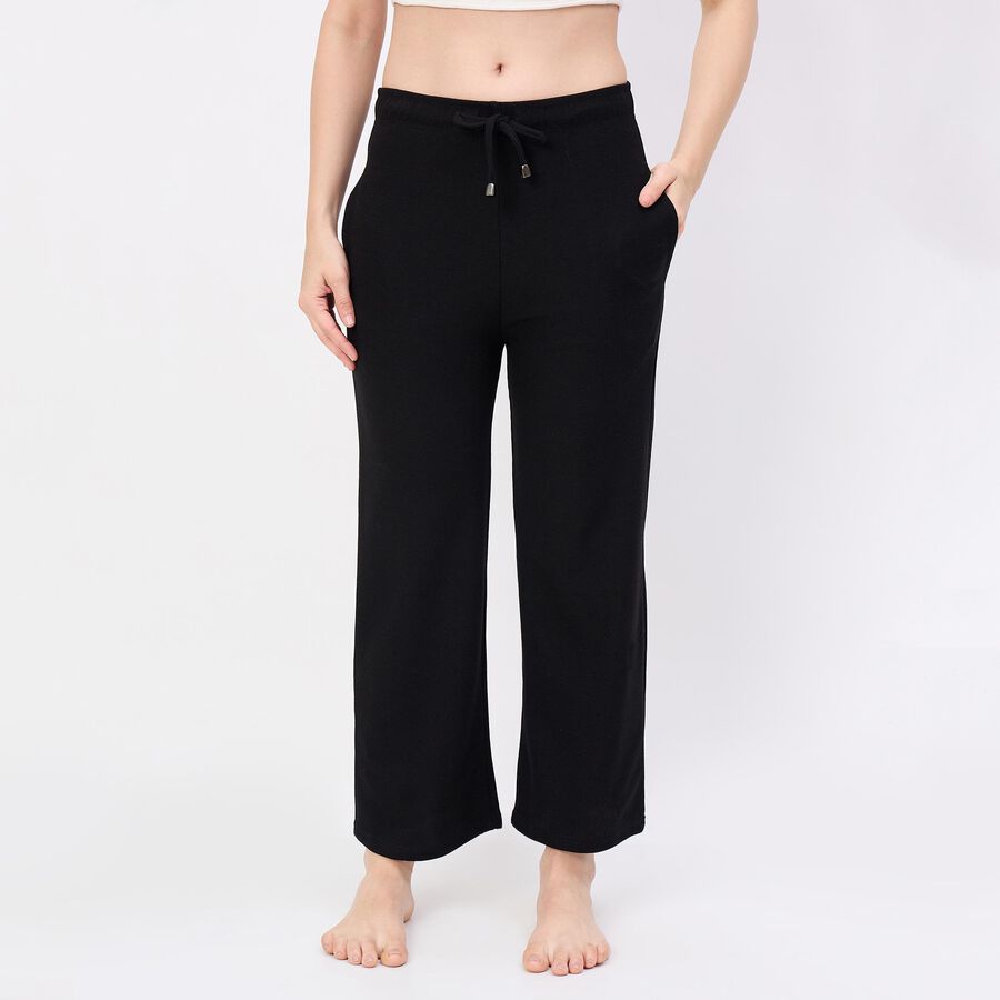 Women's Dark Black Regular Fit Star Printed Pyjama, काला, large