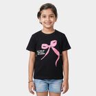 Girls Black Round Neck Regular T-Shirt, काला, small
