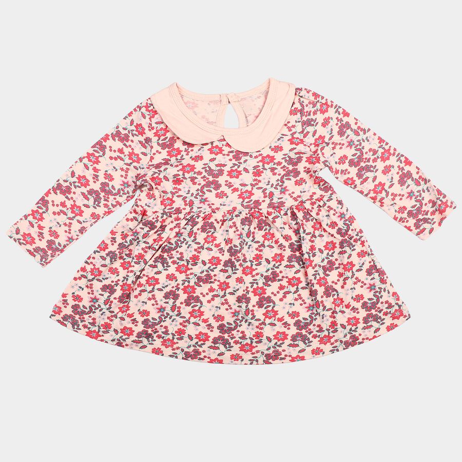Infants Pink Cotton Peter Pan Neck Regular Dress, Light Pink, large