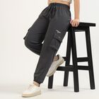 Women's Dark Graphite Grey Relaxed Fit Cargo Track Pants, Dark Grey, small