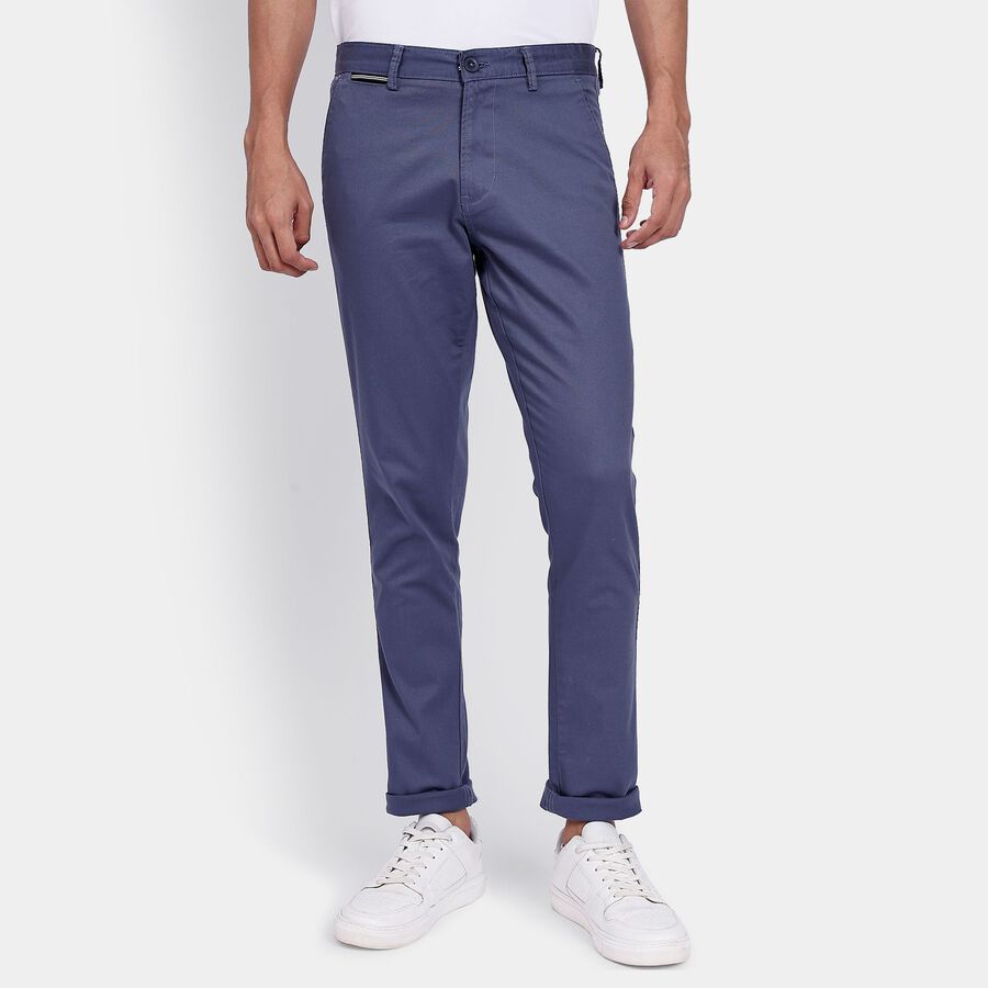 Men's Slim Fit Casual Trousers, मध्यम नीला, large image number null