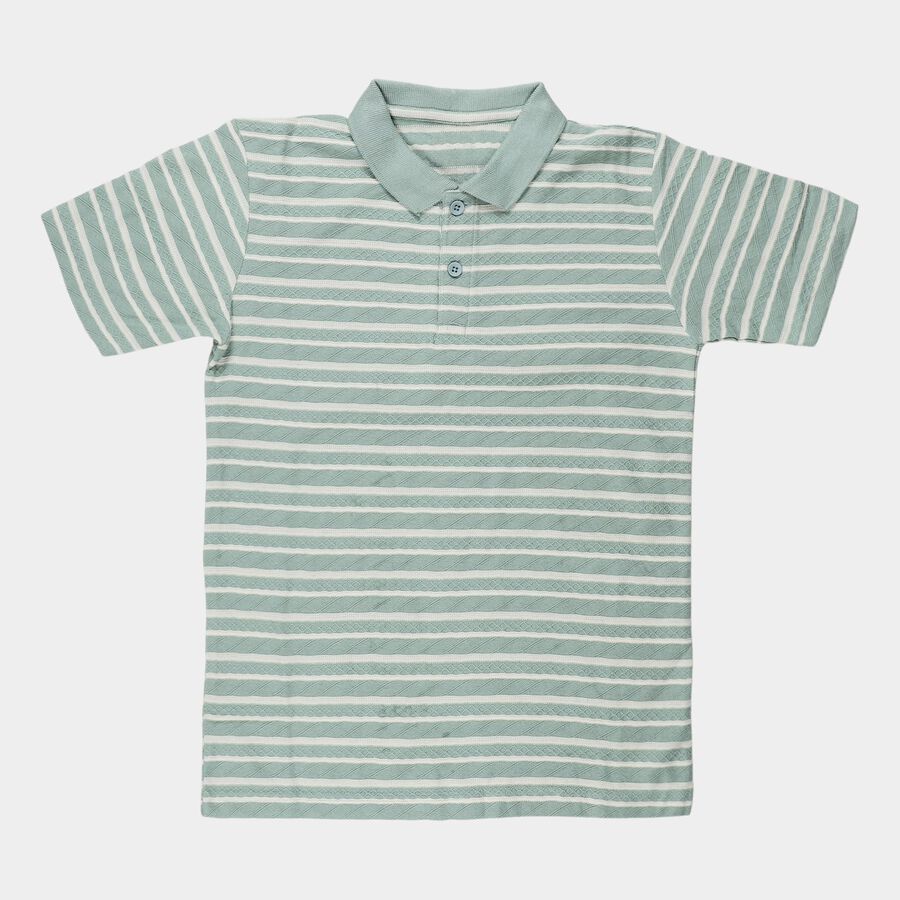 Boys Dark Green Round Neck Casual Half Sleeve T-Shirt, Dark Green, large