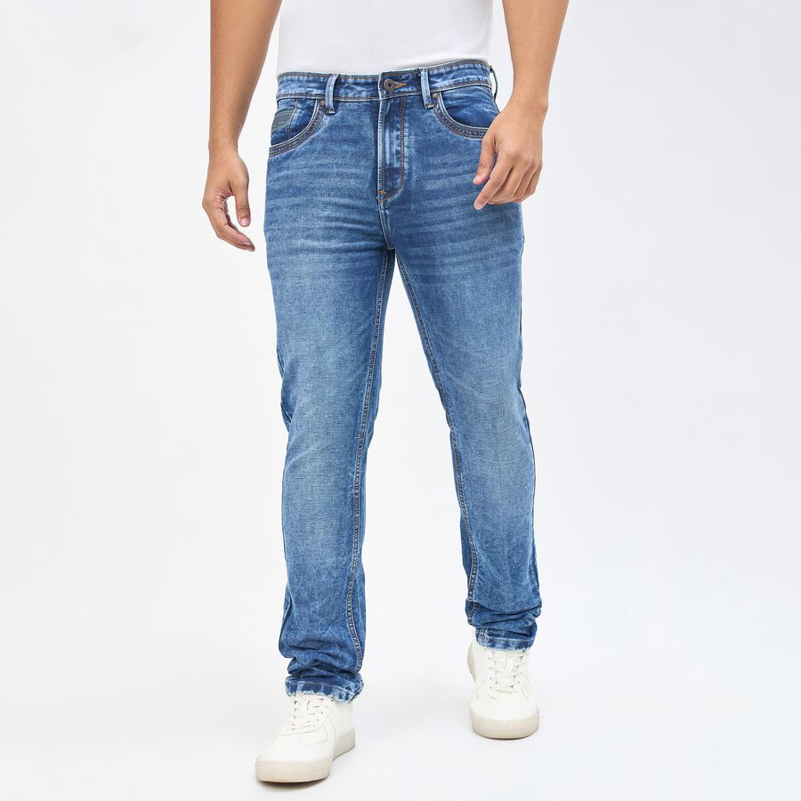 Men's Dark Indigo Blue Slim Fit Stretchable Jeans, Mid Blue, large