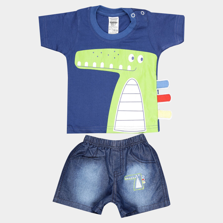 Infants Cotton Round Neck Baba Suit, Dark Blue, large image number null