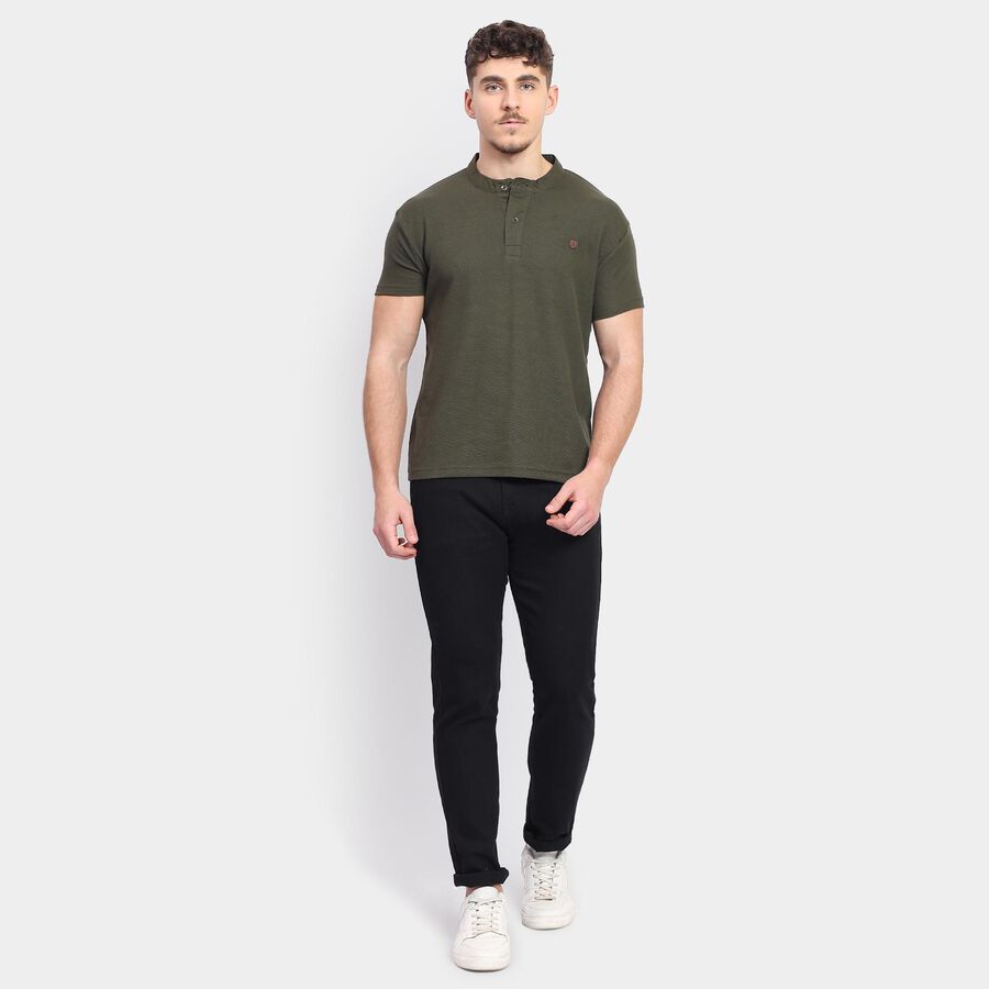 Men's Collared Half Sleeves T-Shirt, Olive, large