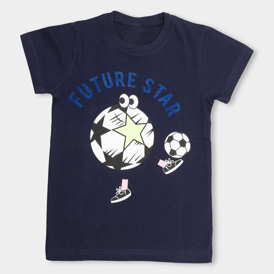 Boys' 100% Cotton Half Sleeves T-Shirt , Navy Blue, large image number null
